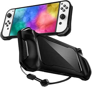 Spigen Rugged Armor Designed for Nintendo Switch (OLED Model) Case with Strap Protective Case (2021) - Matte Black