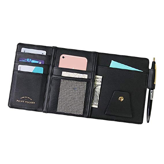 Vankcp Car Sun Visor Organizer, Auto Interior Accessories Sunglass Pen CD Card Small Document Storage Pouch Holder, PU Leather, Multi-Pocket with Zipper Net (Black)