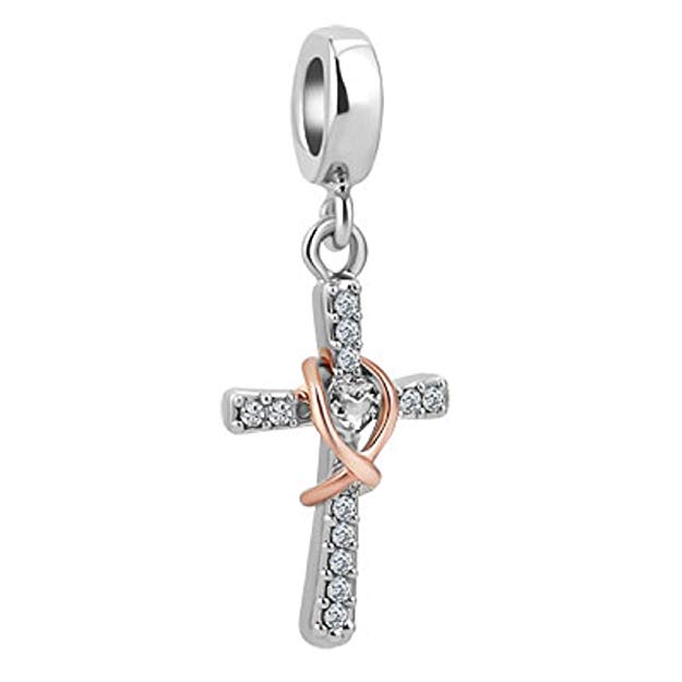 JewelryHouse Cross Charms Rose Gold Infinity Crystal Charms I Can Do All Things Bead Charms