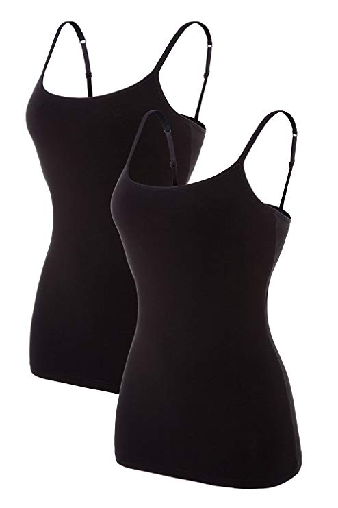 ATTRACO Women's Cotton Camisole Shelf Bra Spaghetti Straps Tank Top 2 Packs