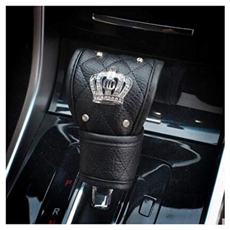 LuckySHD Black Pu Leather Car Gear Shift Cover with Bling Rhinestones Imperial Crown Decor Car Accessory
