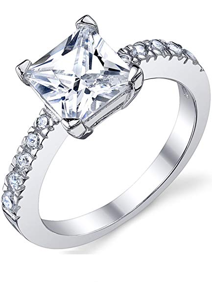 1.25 Carat Princess Cut Cubic Zirconia CZ Sterling Silver 925 Engagement, Wedding Ring Sizes 5 to 8