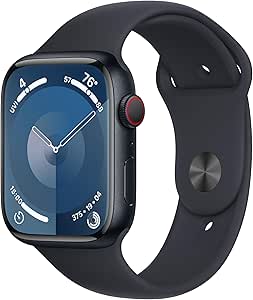 Apple Watch Series 9 [GPS   Cellular 45mm] Smartwatch with Midnight Aluminum Case with Midnight Sport Band S/M. Fitness Tracker, Blood Oxygen & ECG Apps, Always-On Retina Display (Renewed)