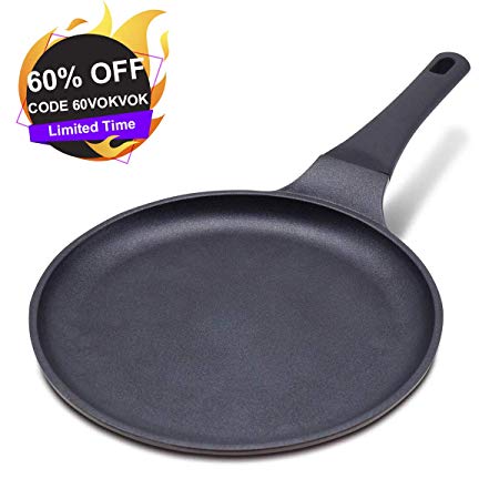 KI 9.5" Nonstick Pancake Pan Griddle with Induction Bottom, Forged Aluminum Skillet Cookware, Perfect for Pancakes, Pizzas, and Quesadillas, 1 Year Warranty