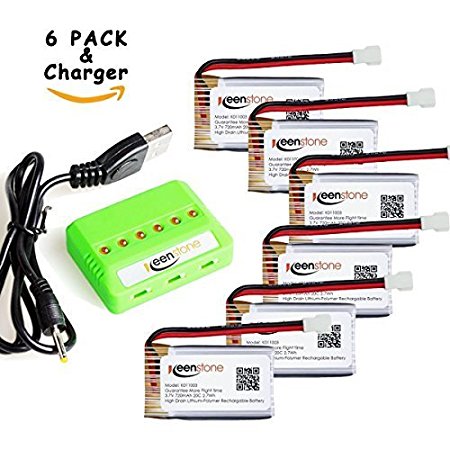 Keenstone® 6Pcs 3.7V 720mAh Battery with 6 in 1 Quick Charger for Syma X5C X5SW X5SC X5SC-1 X5C X5C-1 X5SC-1 X5SW-1 X5 X5SW-V3,Top Race TR-Q511 Quadcopters,Striker Spy Drone, Overcharge protection