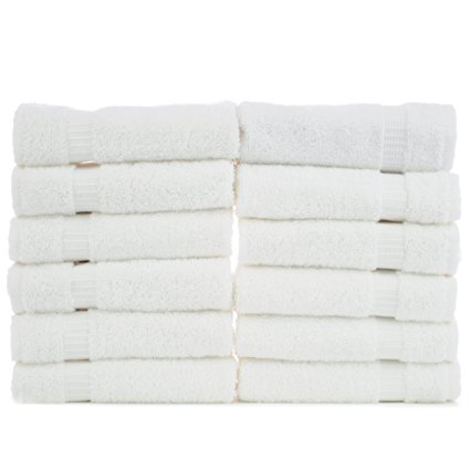 Bare Cotton Luxury Hotel & Spa Towel Turkish Wash Cloths Dobby Border, White, Set of 12