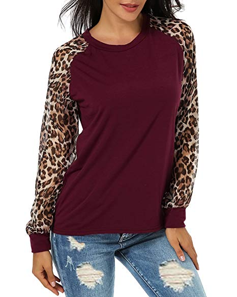 ZANZEA Women's Sexy Leopard Long Sleeve Chiffon Loose Blouse Casual Top Pullover