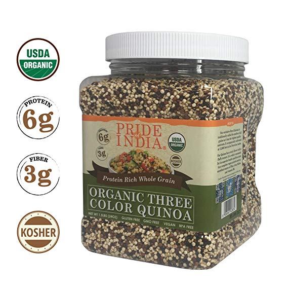 Pride Of India - Three Color Quinoa - Protein Rich Whole Grain, 1.5 Pound (24Oz) Jar