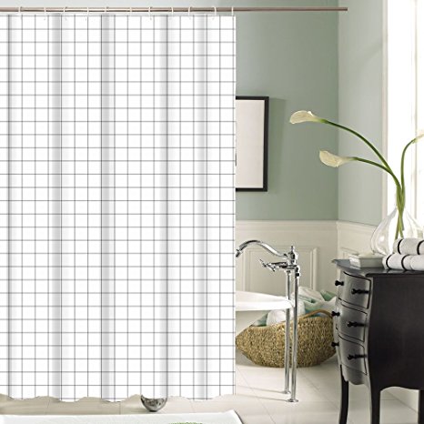 Fabric Shower Curtain by Buzio, 100% Polyester Bathroom Curtain and Metal Grommet, Waterproof, Mildew Resistant, Modern Minimalistic Home Decoration, Bathroom Accessories, 72 x 72 inches