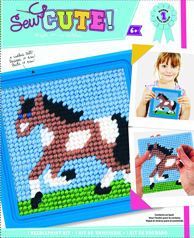 Colorbok Horse Learn to Stitch Needlepoint Kit, 6-Inch by 6-Inch, Blue Frame