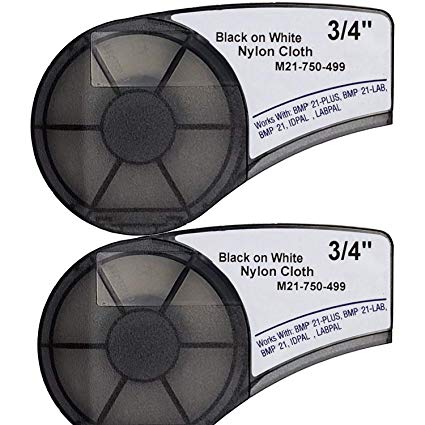 SIKOT M21-750-499 Cartridge with Ribbon Nylon Label Tape Black on White Nylon Cloth Film Compatible with BMP21-PLUS/ID PAL BMP21-LAB/LABPAL Portable Label Printer 16' Length 0.75" Width 2 Roll