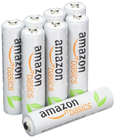 AmazonBasics AAA Pre-Charged Rechargeable Batteries 800 mAh / minimum: 750 mAh [Pack of 8] - Outer Jacket May Vary