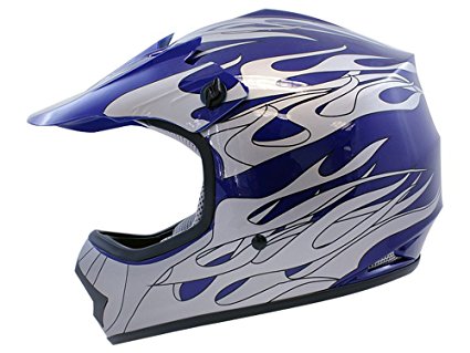 TMS Youth Kids Blue Flame Dirt Bike Motocross Helmet Atv Mx (Small)