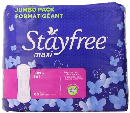 Stayfree Maxi Pads for Women, Super - 66 Count