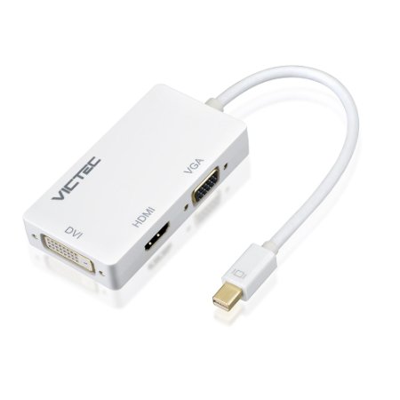 VicTec 3-in-1 Mini DisplayPort (Thunderbolt) to DVI VGA HDMI TV Adapter Cable for Apple iMac and MacBook Surface Book Surface Pro 3/4 ThinkPad X1