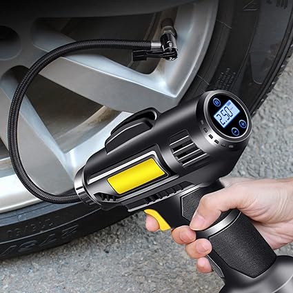 Portable Cordless Tire Inflator, Car Tire Pump with Rechargeable Lithium Ion Battery, Car Power Adapter, Digital Pressure Gauge, Wireless Car Air Pump, Quick Inflation