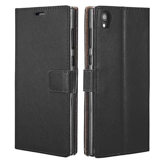 NWNK13® Sony L1 case Xperia L1 case Multipurpose [Slim Design] Leather Book Wallet Case Cover   Touch Stylus Pen, Screen Film (Black Folio)
