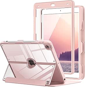 MoKo Case for iPad 9th Generation 2021/ iPad 8th Generation 2020/ iPad 7th Gen 2019 with Pencil Holder, Built-in Screen Protector Clear Back, Multi Angle Viewing Stand, Auto Wake/Sleep, Rose Gold