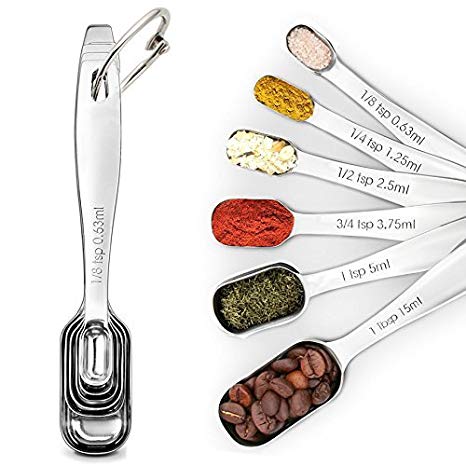 SUNKUKA 6-Piece Stainless Steel Measuring Spoon Set for Dry and Liquid with Narrow Shape, Easy to fit in Spice Jars