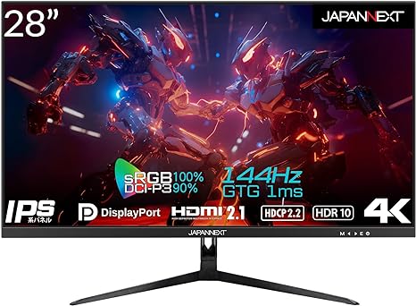 JAPANNEXT 28インチ 4K(3840x2160)解像度 144Hzリフレッシュレート対応 4Kゲーミングモニター JN-IPS28G144UHDR HDMI DP PBP/PIP対応 sRGB 100% DCI-P3 90% VRR対応