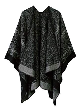 Women's Vintage Pattern Open Front Poncho Cape Shawl