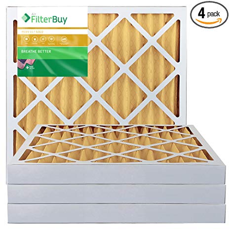 FilterBuy 24x24x2 MERV 11 Pleated AC Furnace Air Filter, (Pack of 4 Filters), 24x24x2 – Gold