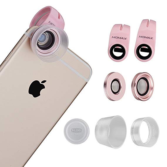MOMAX Macro Camera Lens Kit, Clip-on Universal Professional Phone Camera Lens Kit Including 10x Macro Lens 15x Macro Lens (Rose Gold)
