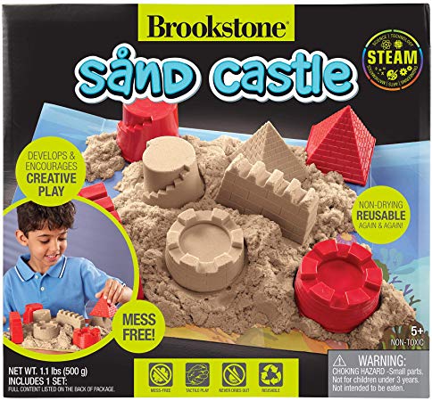 Brookstone Sand Kit for Kids with Sand Castle Molds, Play Mat, and Sand