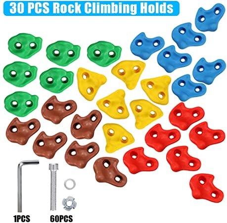 Newtion Multi-Colored Pack of 30 Rock Climbing Holds for Kids and Adults,Large Rock Wall Grips for Indoor and Outdoor Play Set - Build Rock Climbing Wall.Hand Holds for Playground