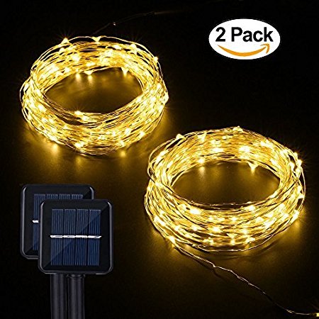 Solar String Lights, Miatec 100 LEDs Starry String Lights, Copper Wire solar Lights Ambiance Lighting for Outdoor, Gardens, Homes, Dancing, Christmas Party 2 pack