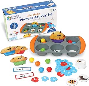 Learning Resources Mini Muffin Phonics Activity Set - ABC Learning Toys for Toddlers, Preschool Toys for Kids Ages 4 , Montessori Food Toys,Birthday Gifts for Boys and Girls,70 Pieces