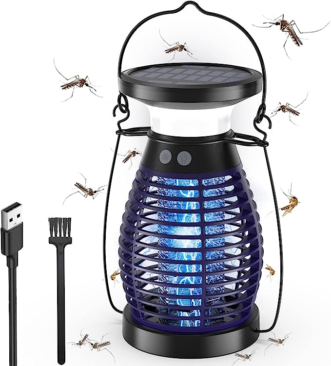 Solar Bug Zapper, 3-in-1 Mosquito Zapper for Indoor Outdoor, 4200V High Powered UV Mosquito Fly Zapper, Waterproof Rechargeable Fly Zapper Trap for Camping, Patio, Home, Kitchen(Purple)