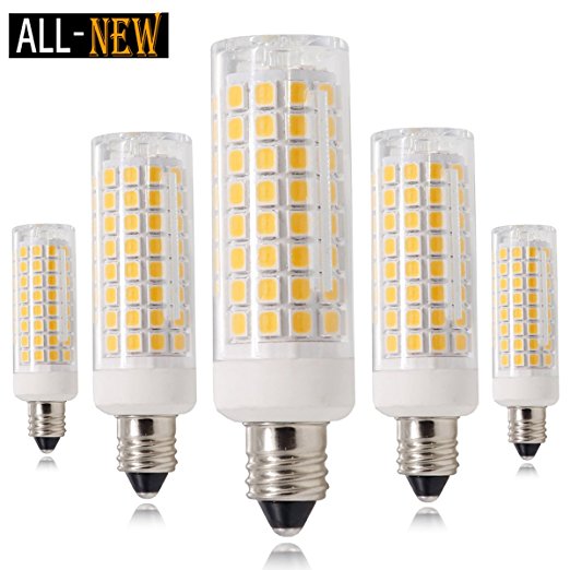 All-New E11 LED Bulb,(102×2835SMD) Dimmable JD E11 Candelabra Base Bulbs, 75W-100W Equivalent, 120V T4 JD Warm White bulbs 5-Pack
