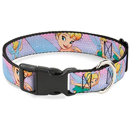 Buckle-Down Tinker Bell Poses Purple/Pink Fade Disney Breakaway Plastic Clip Collar, Narrow-Large