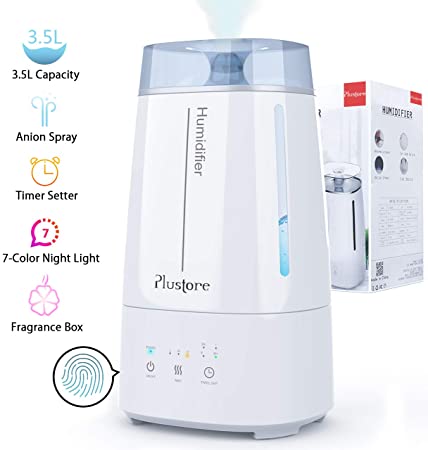 Plustore Humidifiers,Ultrasonic Cool Mist Humidifier with 3.5L Water Tank for Bedroom,7 Color Shifting Night Light,Whisper-Quiet Operation, Auto Shut-Off,Humidifier for Baby l Essential Oil Diffuser