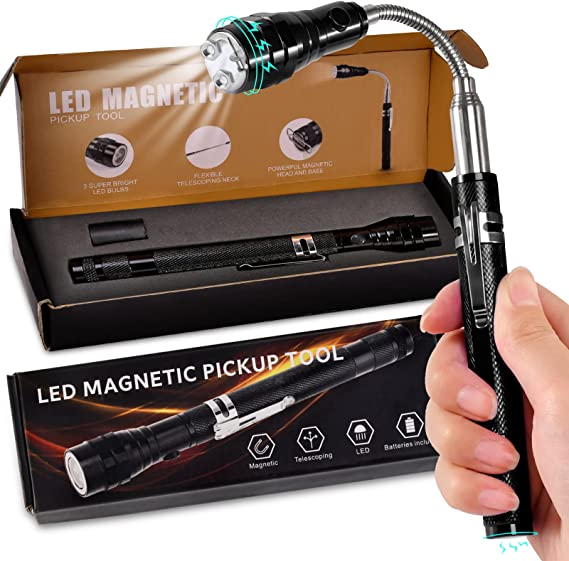 Magnetic Pickup Tool with LED-Fathers Day Funny Gifts for Dad Men Him Husband,Telescoping Magnet Flashlight Stick,Birthday Gift Ideas from Daughter/Son/Wife/kids,Unique Gifts for Boyfriend Grandpa