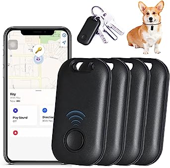 DoHome Key Finder Bluetooth Tracker with Keys Chain and Item Locator for Keys Bags Wallets Pet and More Anti-Lost Device Compatible with Apple Find My App (4 Pack, Black)