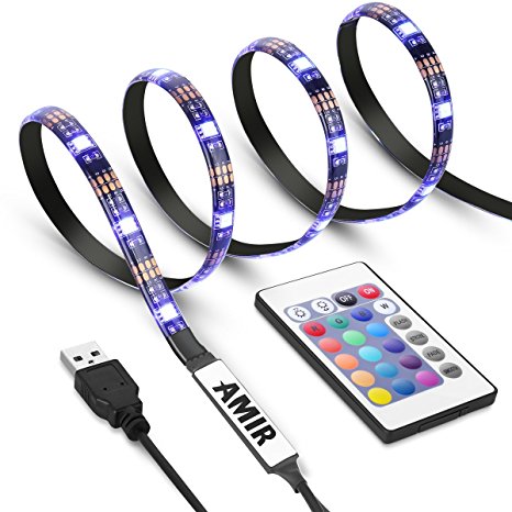 AMIR TV LED Light Strip, 30 LED TV Backlight Strip USB Bias Monitor Lighting Changing Color Strip Kit Accent light Set Waterproof Bias Lighting For TV Desktop PC (Wireless remote controller)