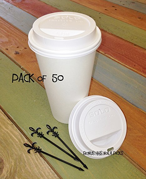 50 Sets 12 oz Paper Coffee Cup Solo Disposable White Hot Cup with Cappuccino LIDS