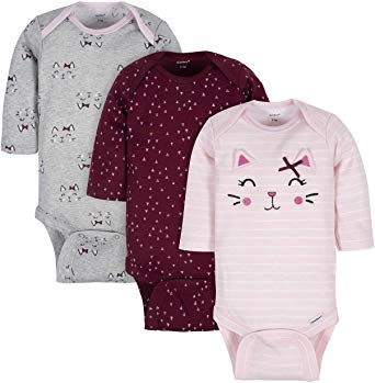 GERBER Baby Girls' 3-Pack Long-Sleeve Onesies Bodysuit