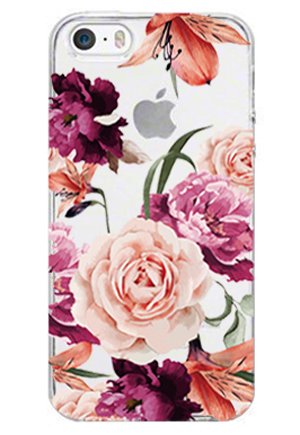 LUOLNH Slim Shockproof Clear Floral Pattern Soft Flexible TPU Back Cover Case Compatible with iPhone 4/4S -Purple Rose