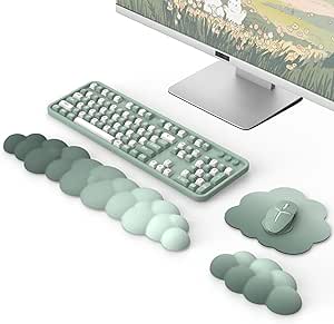 MoKo Cloud Wrist Rest, Ergonomic Cloud Keyboard Wrist Rest with Mouse Rest Wrist Pad, Upgraded PU Leather Cloud Arm Rest Wrist Pad for Keyboard and Mouse for Office, Gaming, Computer, Laptop, Green