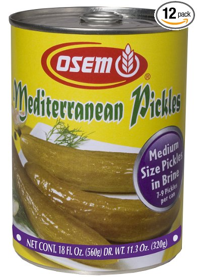 Osem Mediterranean Pickles in Brine, Medium, 18-ounces (Pack of 12)