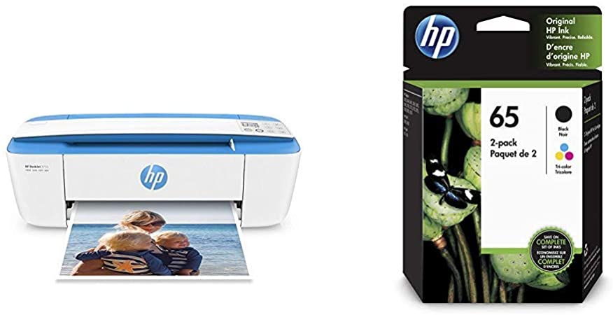 HP DeskJet 3755 Compact All-in-One Wireless Printer - Blue Accent (J9V90A) and Ink Cartridges - 4 Colors