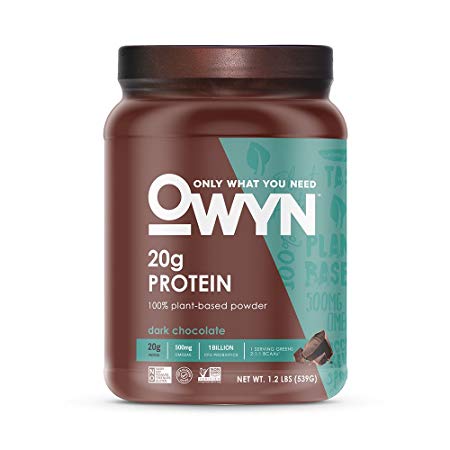 OWYN Only What You Need 100% Vegan Plant-Based Protein Powder, Dark Chocolate, Dairy Free, Gluten Free, Soy Free, Allergy Friendly, Vegetarian, 1.2 Pound Tub, 1 Count