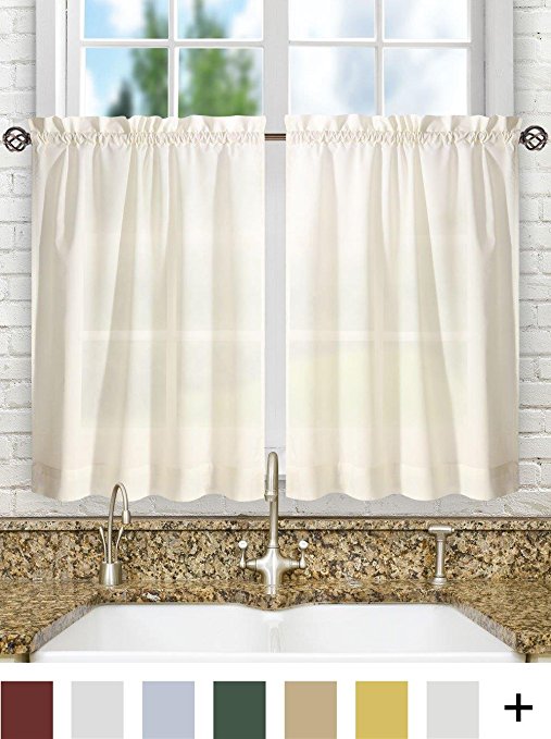 Ellis Curtain Stacey 56-by-30 Inch Tailored Tier Pair Curtains, Ice Cream, 56x30