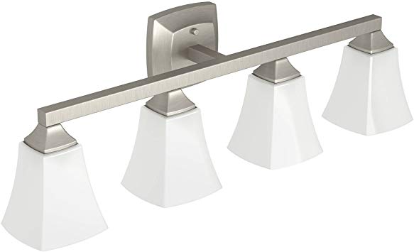 Moen YB5164BN Voss 4-Light Dual-Mount Bath Bathroom Vanity Fixture with Frosted Glass, Brushed Nickel