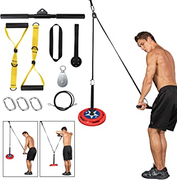 X-Power LAT Pull Down and Lift Pulley Cable System, Forearm Wrist Roller Trainer Arm Strength Training Equipment, Cable Machine attachments with Loading Strap for Home Gym.
