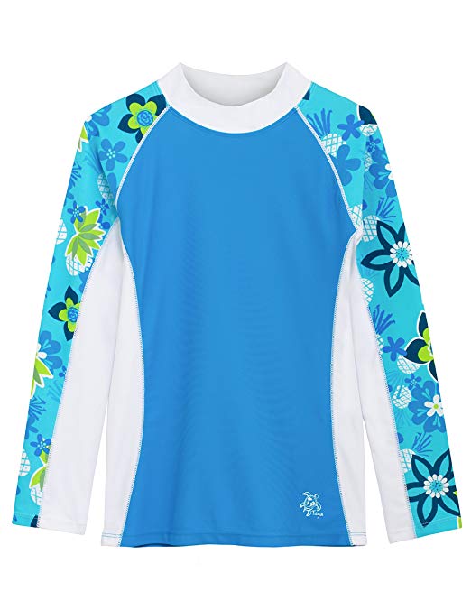 Tuga Girls Long Sleeve Rash Guards 1-14 Years, UPF 50  Sun Protection Swim Shirt