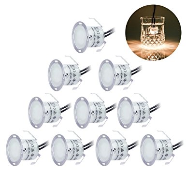 LED Plinth Lights/ Deck Lighting Kits 10 pcs Waterproof IP67, Warm White 22mm Low Voltage Recessed Deck Lights for Kitchen Skirting Kickboards Staircase Patio Garden Pathway Timber Decoration(0.6W/pcs)